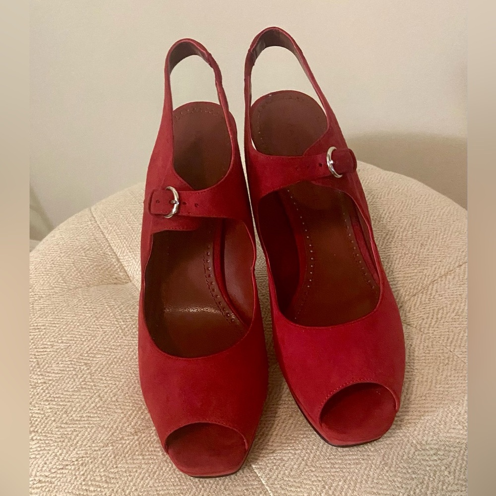 Marc Fisher Red Suede Peep-Toe Heels